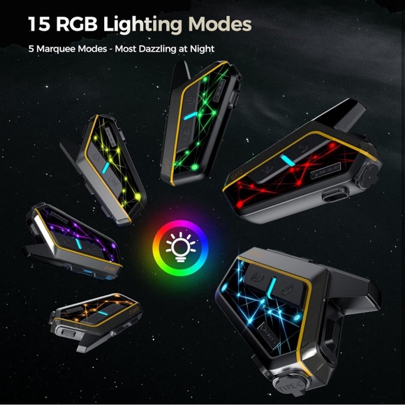 Motorcycle Bluetooth Headset Mesh Intercom 10 Riders HiFi Sound/RGB Light - Picture 6 of 6